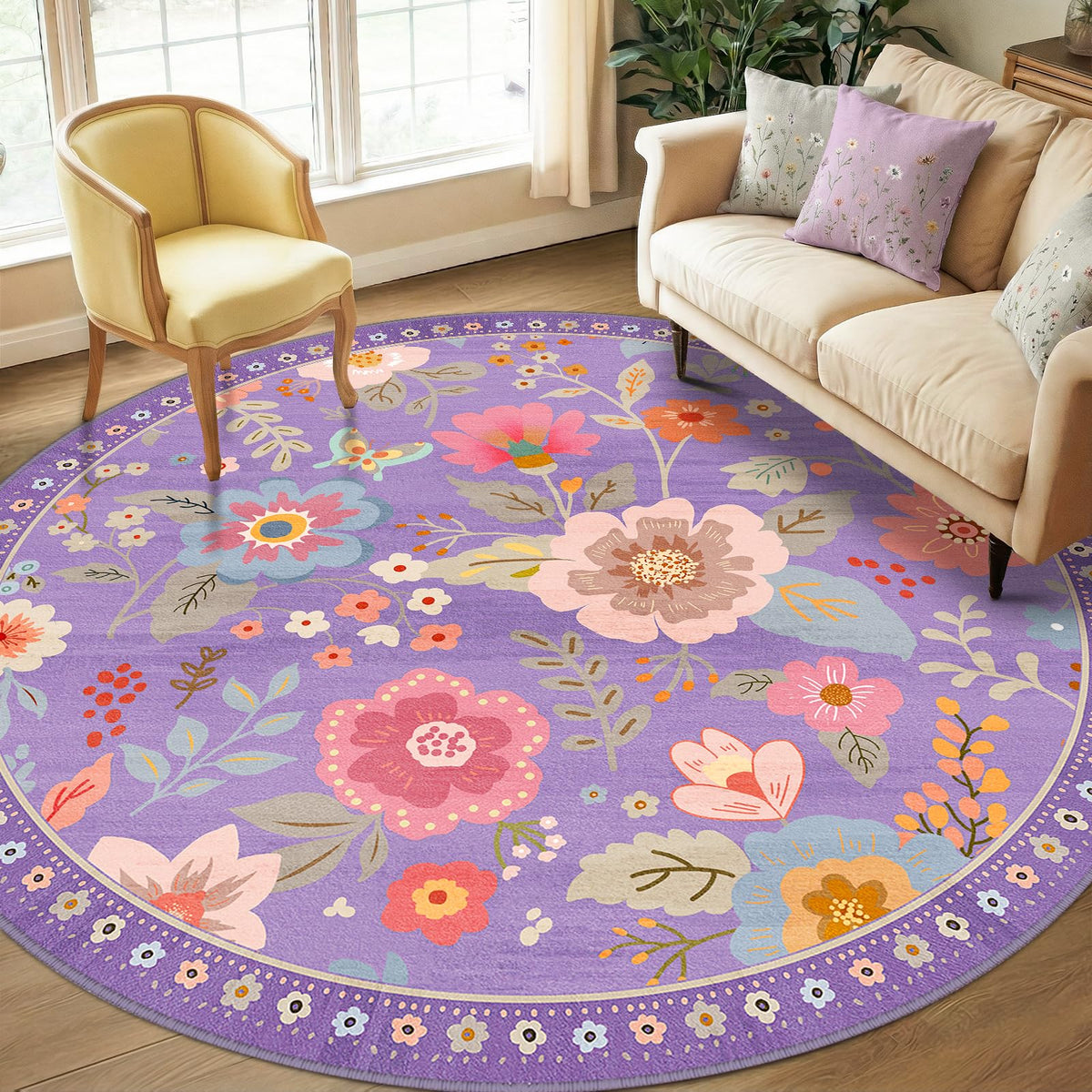 RELEANY Floral Washable 5x7 Area Rugs Pink