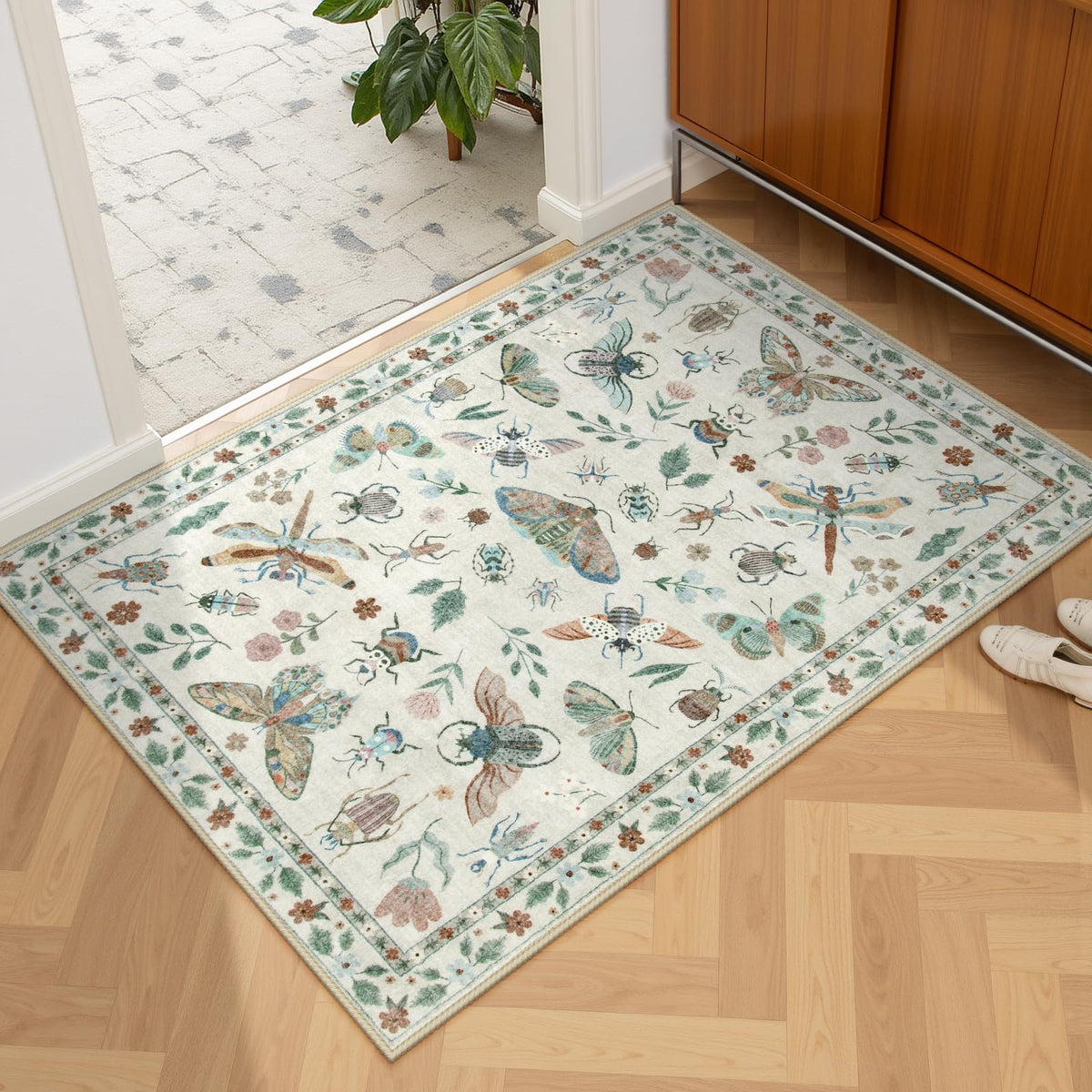 Lahome Bug Washable Area Rugs 5x7, Soft Green Rug for Living Room Bedroom