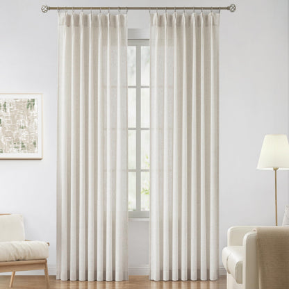 Vision Home Natural Linen Pinch Pleated Semi Sheer Curtains 42Wx90Lx2