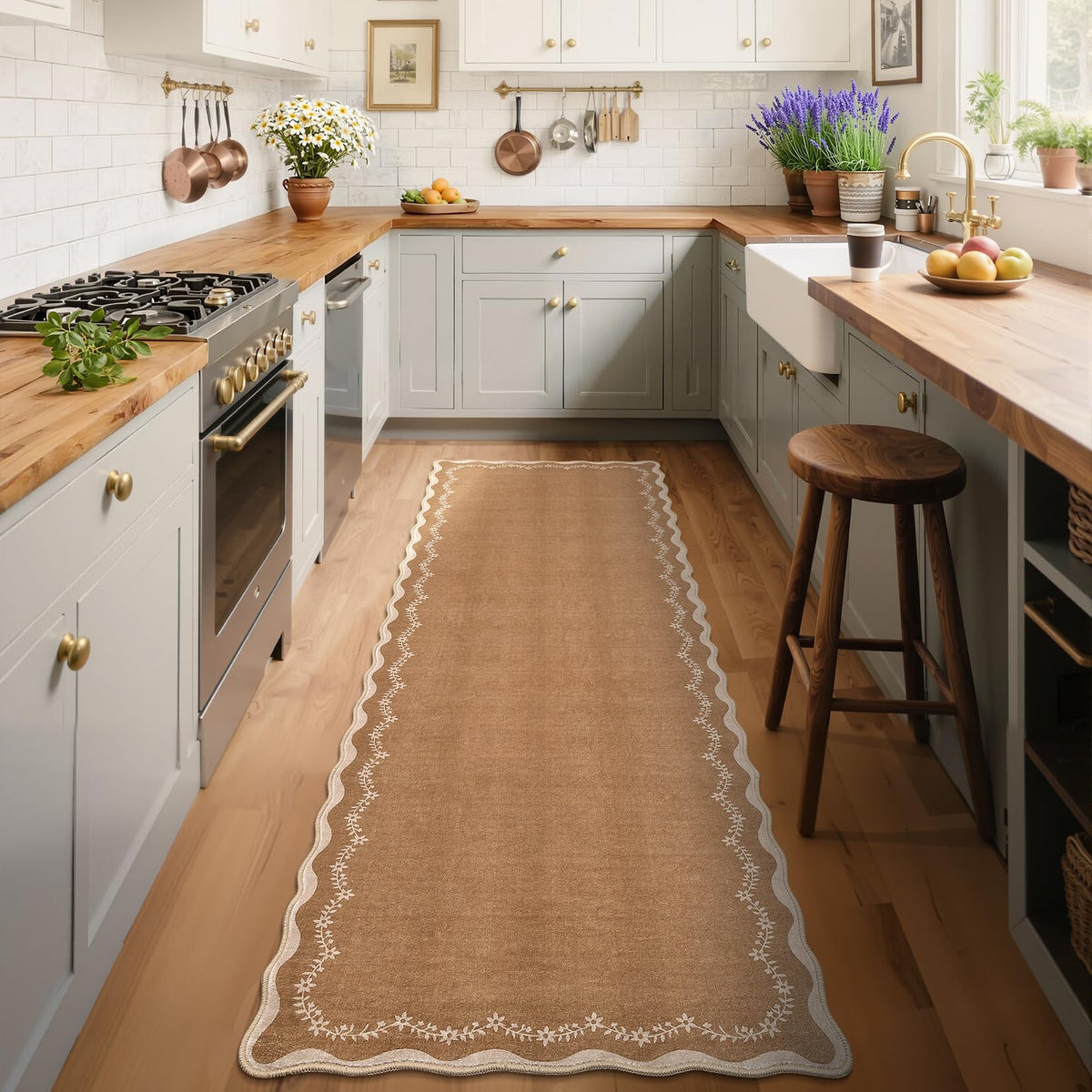 GarveeHome 5x7 Scalloped Area Rug Jute Washable Bedroom Living Room Rug