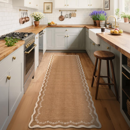 GarveeHome 5x7 Scalloped Area Rug Jute Washable Bedroom Living Room Rug