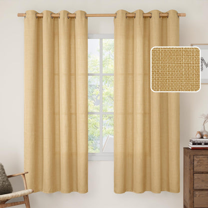 LAMIT Cream Ivory Linen Semi Sheer Curtains 84 inch Length for Bedroom