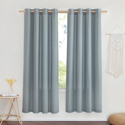 NICETOWN Natural Linen Curtains 84 inch Long 2 Panels Set, Grommet Top Thick Linen Burlap Semi Sheer Vertical Drapes Privacy Assured with Light Filtering for Bedroom/Living Room, W55 x L84