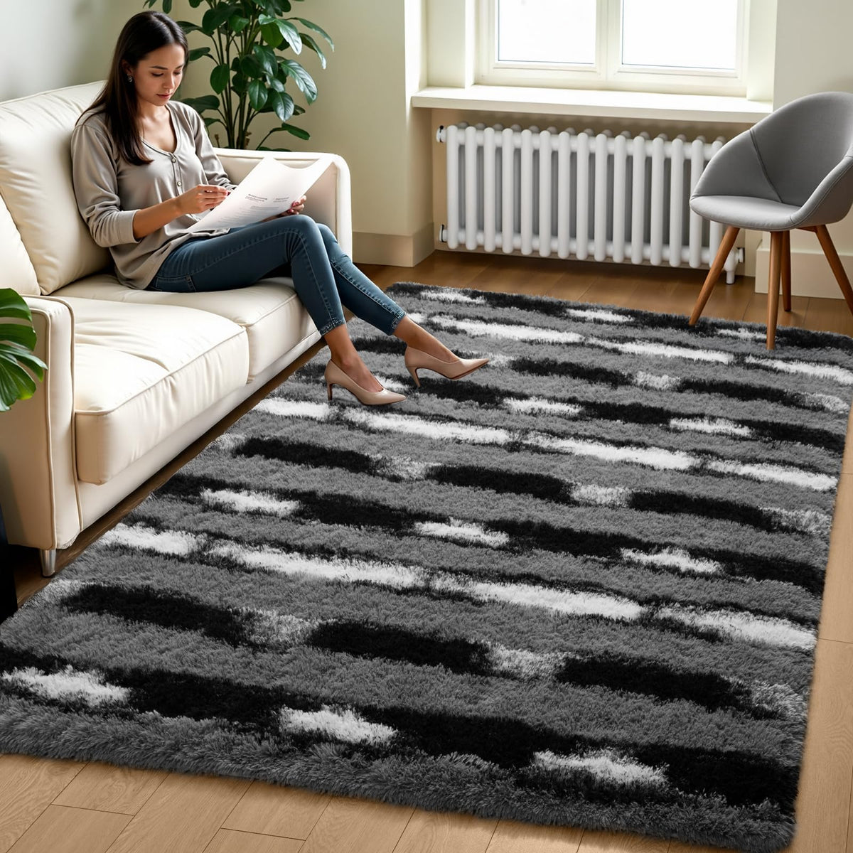 Zentavio 5x8 Area Rugs for Bedroom Fluffy Rugs for Living Room Carpet Large Fuzzy Soft Shag Aesthetic Plush High Pile Gray Throw Rug for Nursery Kids Room Dorm Waved Grey