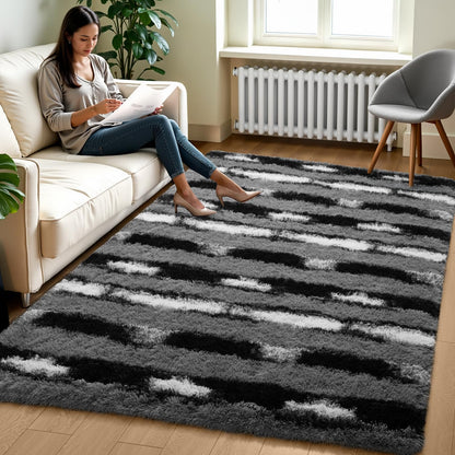 Zentavio 5x8 Area Rugs for Bedroom Fluffy Rugs for Living Room Carpet Large Fuzzy Soft Shag Aesthetic Plush High Pile Gray Throw Rug for Nursery Kids Room Dorm Waved Grey