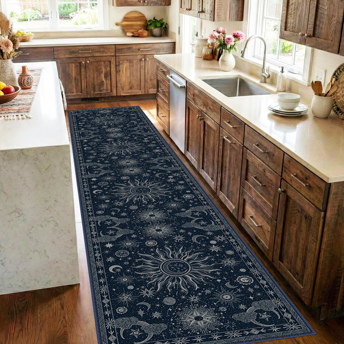 Vacuum-Friendly, 5x7 Washable Area Rug, Black Gold Beige Red
