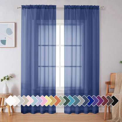 Simplebrand Black Sheer Curtains 84 Inches Long 2 Panels for Living Room