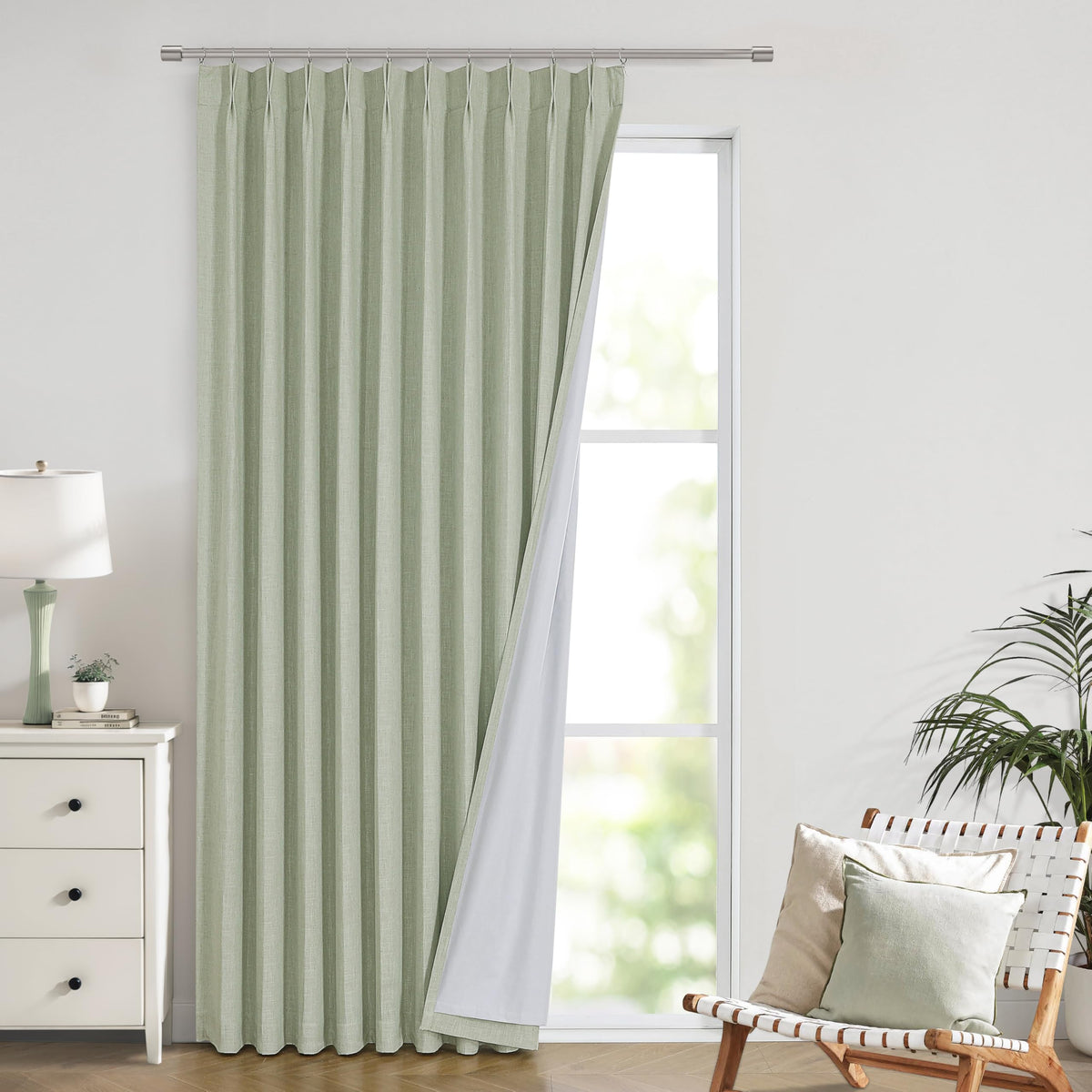 Vision Home Sand Pinch Pleated Full Blackout Curtains Linen Blended Room Darkening Window Curtains 95 inch for Living Room Bedroom Thermal Insulated Pinch Pleat Drapes with Hooks 2 Panel 40" Wx95 L