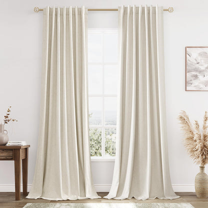 Guken Cream Linen Blackout Curtains 84 Inch Length 2 Panels Set for Living Room Bedroom Back Tab Thermal Insulated 100% Black Out Drapes Room Darkening Window Curtain Ivory Natural Beige