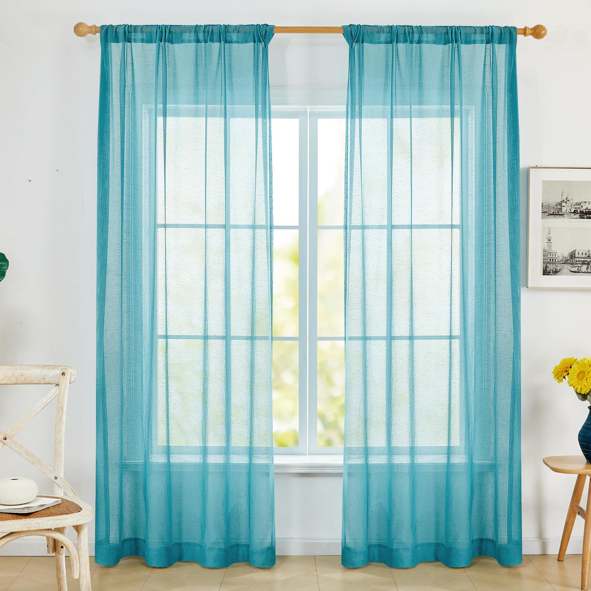Deconovo Light Filtering Sheer Curtains 72 Inches Long for Living Room