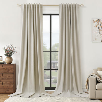 Guken Cream Linen Blackout Curtains 84 Inch Length 2 Panels Set for Living Room Bedroom Back Tab Thermal Insulated 100% Black Out Drapes Room Darkening Window Curtain Ivory Natural Beige