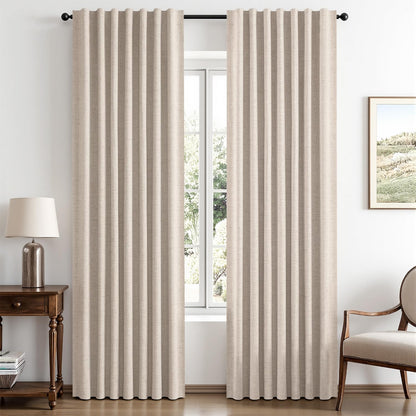 MIULEE 100% Blackout Linen Curtains for Bedroom 42 x 84 Inch Ivory 2 Panels