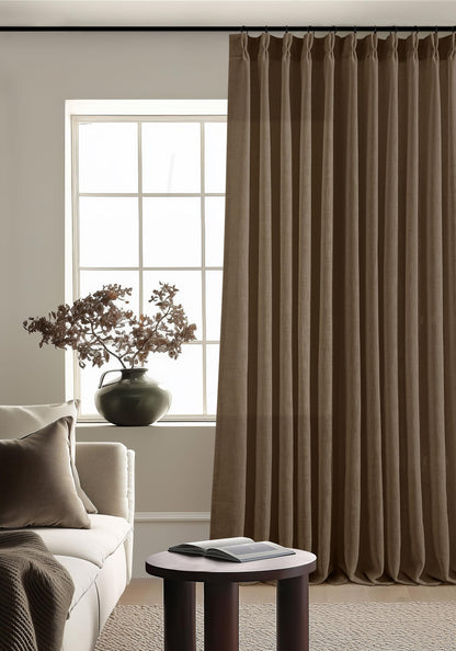 TWODRAPES Natural Pinch Pleated Linen Semi Sheer 84 Inch Curtains 2 Panels