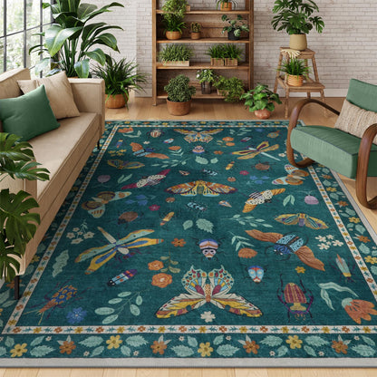 Lahome Bug Washable Area Rugs 5x7, Soft Green Rug for Living Room Bedroom