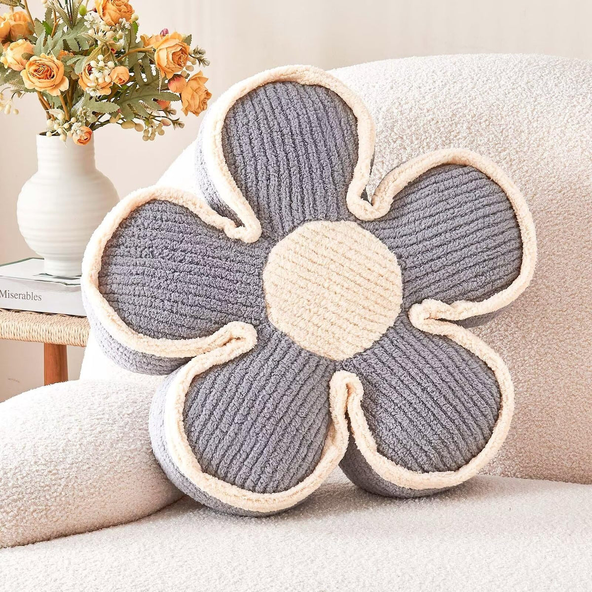 Kcvvcr Flower Pillow, Soft Flower Decorative Throw Pillow, Cute Daisy Flower Shaped Seating Floor Cushion Room Décor Plush Pillows for Sofa Couch Bed (13.7 Inch, Sage Green)