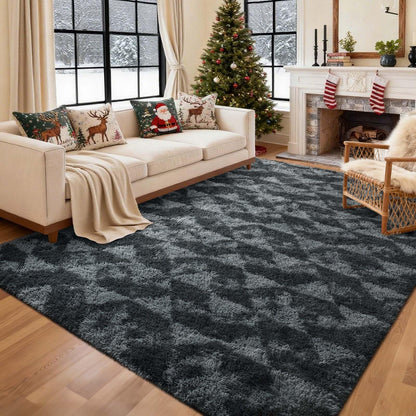 6x9 Ft Large Shag Rugs for Living Room Decor, Tie-Dyed Ultra Soft Fluffy Furry Area Rugs for Bedroom Indoor Floor, Aesthetic Carpet for Kids Home (Dark Grey)