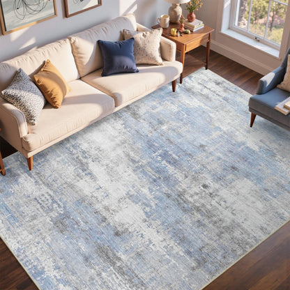 6x9 Ft Abstract Washable Area Rugs for Living Room Blue