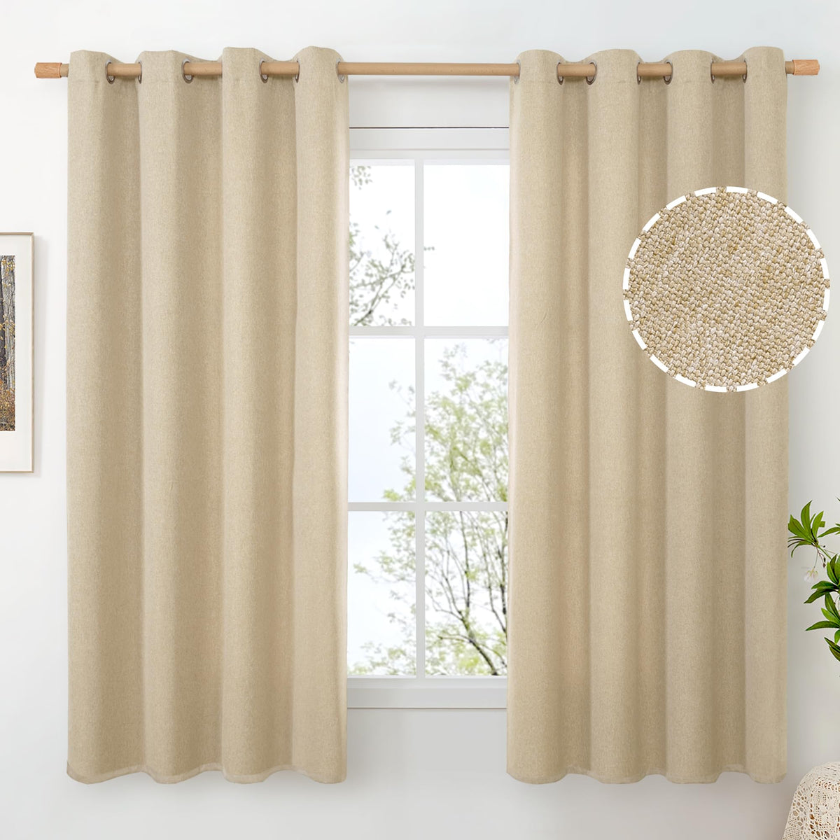 BGment Oatmeal Linen Curtains 84 Inch Length 2 Panels Set for Living Room