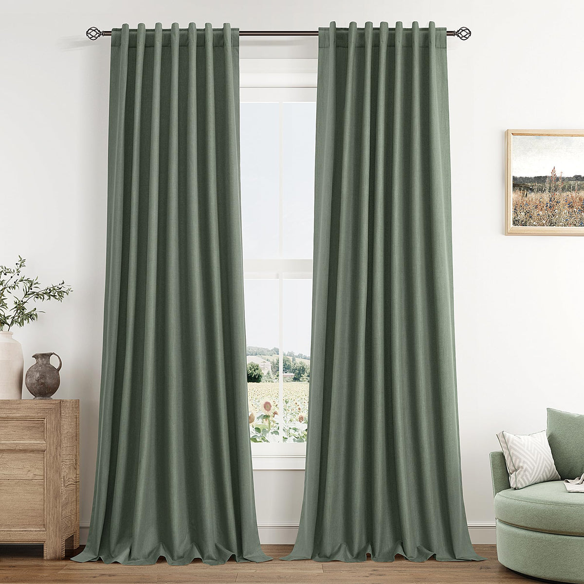 Guken Cream Linen Blackout Curtains 84 Inch Length 2 Panels Set for Living Room Bedroom Back Tab Thermal Insulated 100% Black Out Drapes Room Darkening Window Curtain Ivory Natural Beige