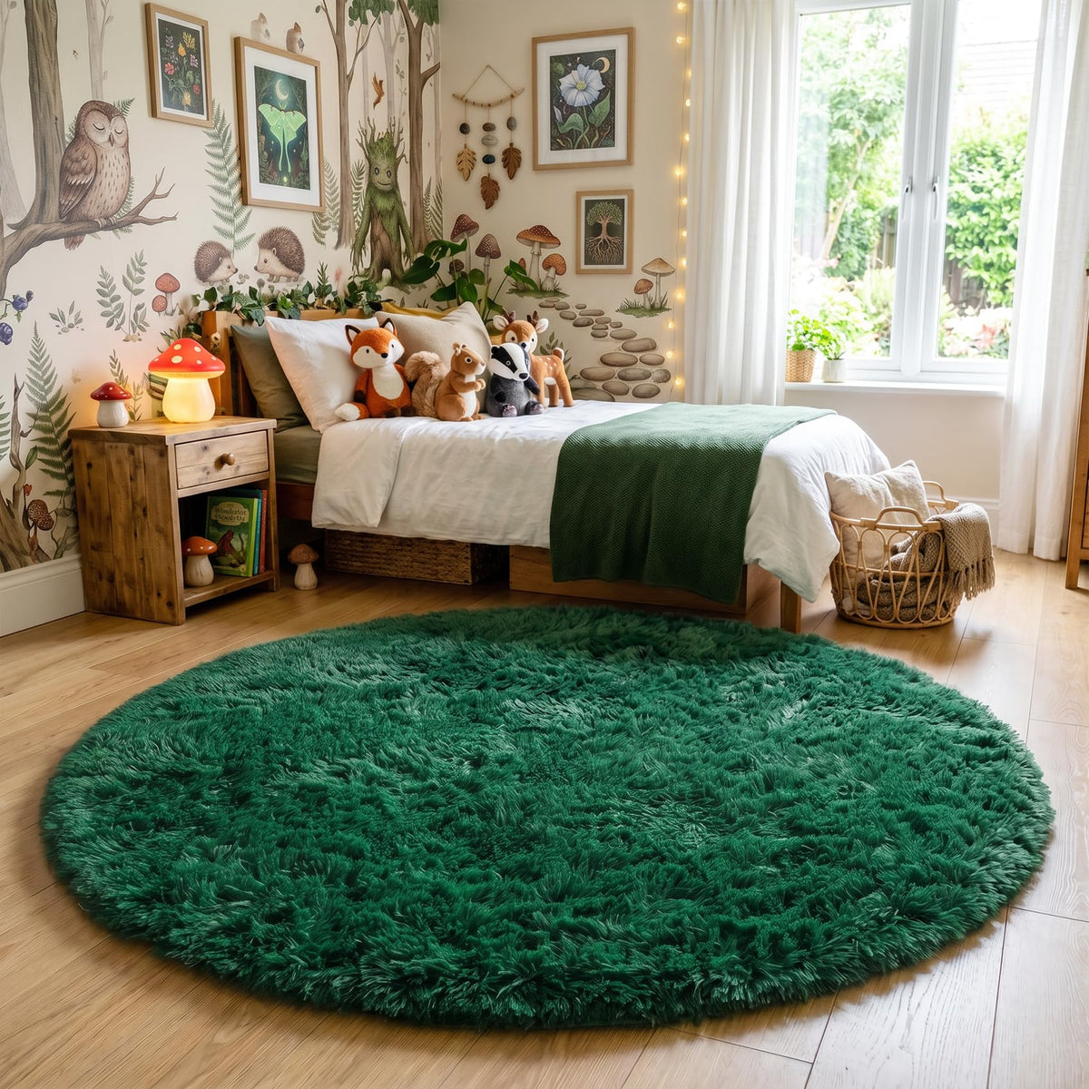 Amdrebio Pink Circle Round Fluffy Area Rug 4Ft for Girls Bedroom Kids Room