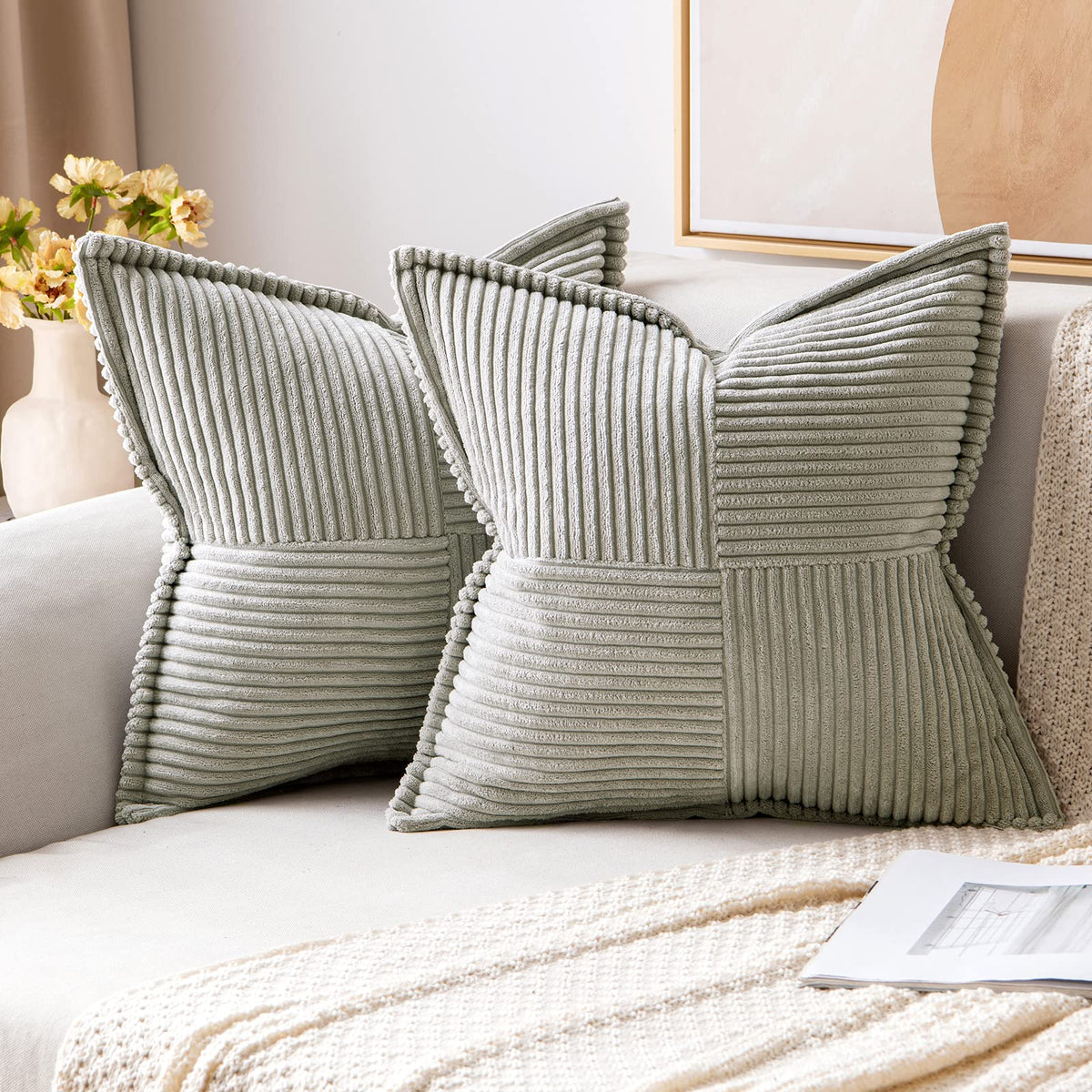 MIULEE Decorative Throw Pillow Covers for Couch 18x18 Inch Beige 2 Pack