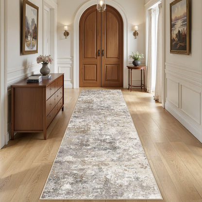 UERMEI 8x10 Area Rug Living Room Rugs - Washable Neutral Modern Abstract Soft Thin Large Rug Indoor Floor No Slip Rug Carpet for Bedroom Under Dining Table Home Office Decor - Brown Grey
