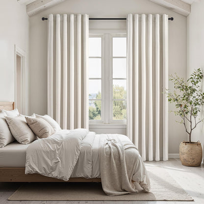 Topfinel Cream Ivory Blackout Curtains & Drapes 84 Inch Length, Beige Pinch Pleat Full Blackout Flax Linen Tab Top Soundproof Curtains with Hooks Rings for Bedroom Living Room Track 2 Panels Set