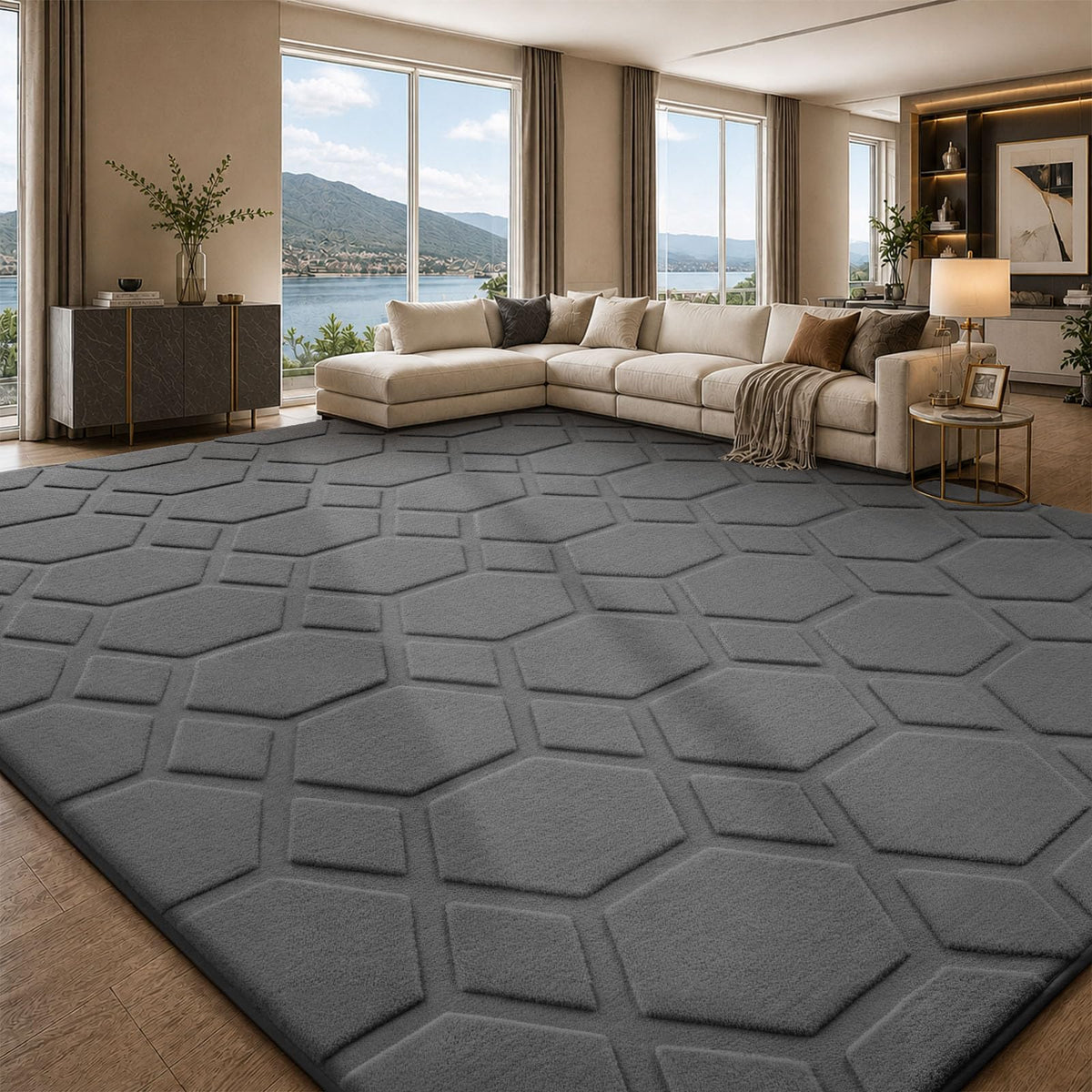 Sour Lemon 8x10 Area Rugs for Living Room Bedroom, Large Carpet Grey Rug