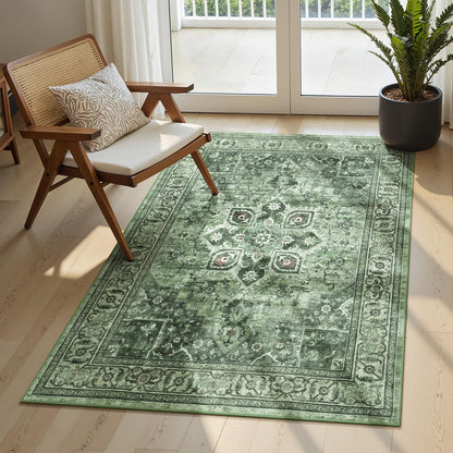 Sage Green 8x10 Area Rug for Living Room, Vintage Boho Large Carpet