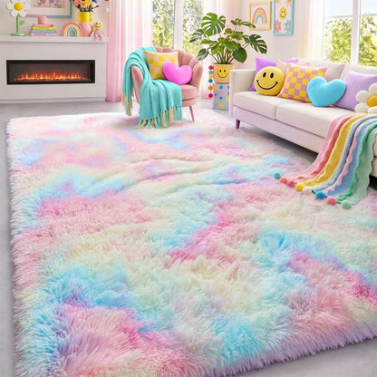 Fluffy Grey Rug for Bedroom 4x6, Modern Area Rugs for Kids Room Living Room