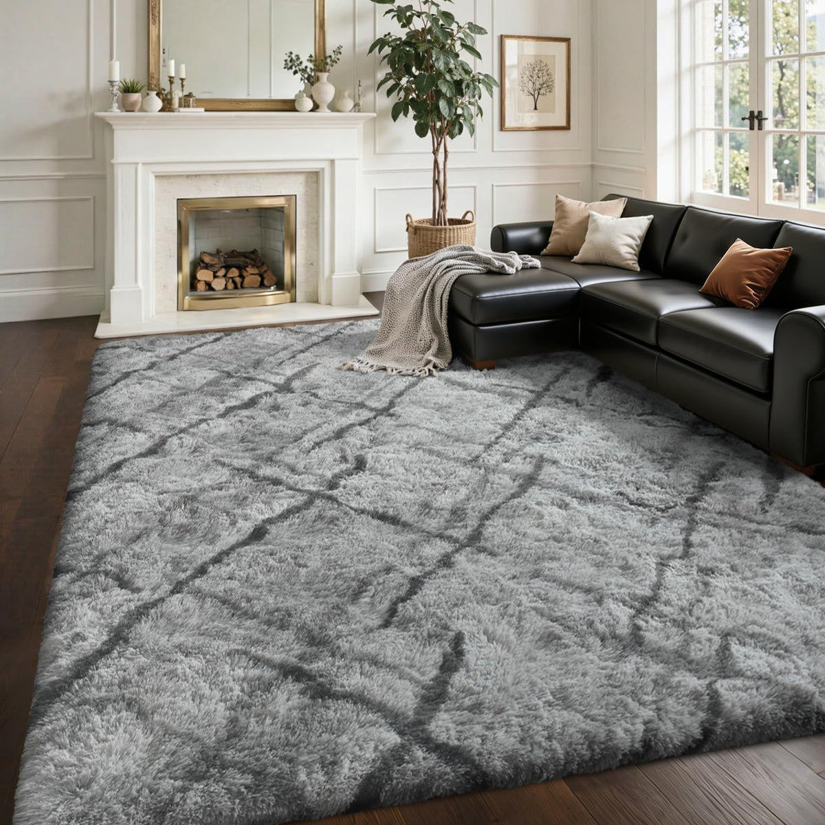 5x7 Black Area Rugs for Living Room, Large Fluffy Shag Bedroom Rugs Non-Slip, Ultra Soft Plush Carpet for Nursery Kids PlayRoom Dorm Office Indoor Modern Carpets
