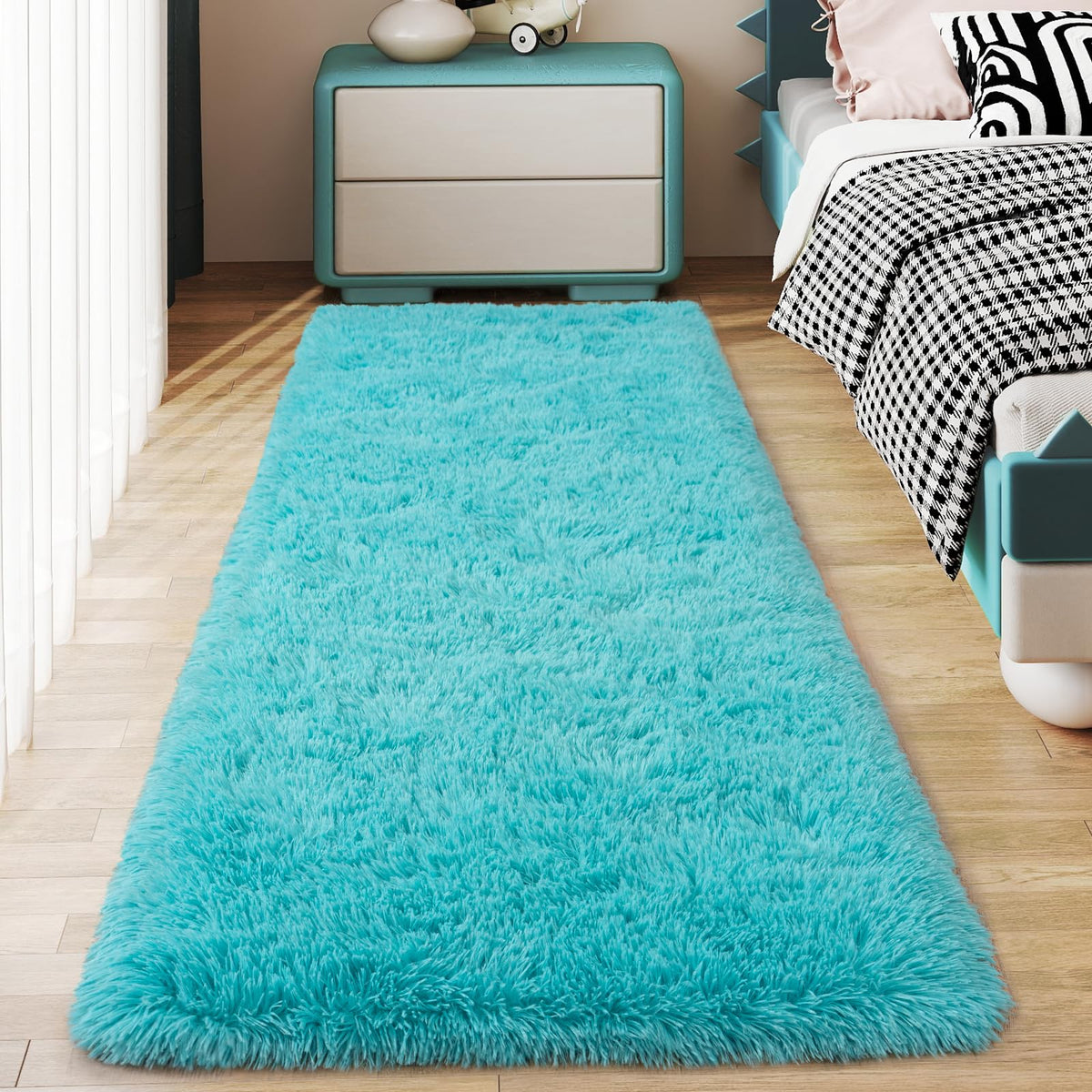 Ultra Soft Runner Rugs for Bedroom Hallways with Upgraded Non-Slip Rubber Backing & Thick Memory Sponge, 2x6 Feet Fluffy Shag Throw Area Rug for Bedside Dorm Dark Grey