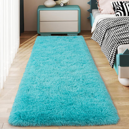 Ultra Soft Runner Rugs for Bedroom Hallways with Upgraded Non-Slip Rubber Backing & Thick Memory Sponge, 2x6 Feet Fluffy Shag Throw Area Rug for Bedside Dorm Dark Grey