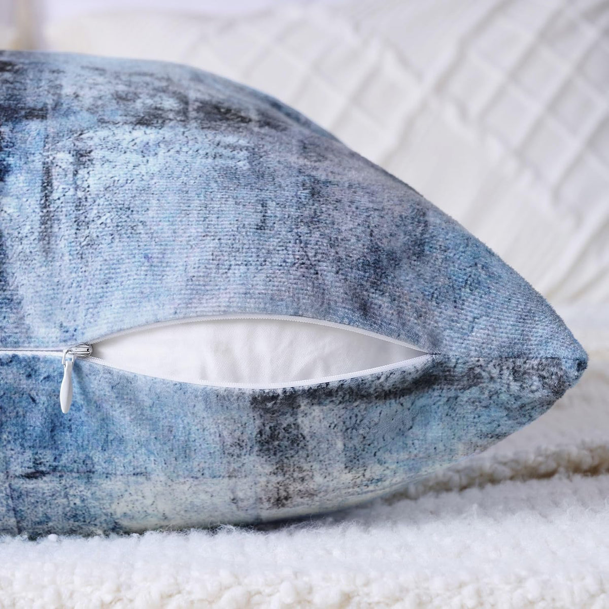 Blue and Grey Abstract Art Artwork Pillow Cover, Gallery Modern Decorative Throw Pillows Cushion Cover for Bedroom Sofa Living Room 18 x 18 Inch Set of 2
