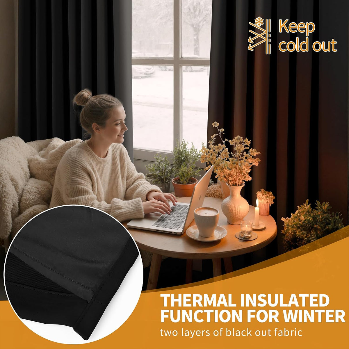 YoungsTex Black Blackout Curtains for Bedroom, Thermal Drapes Heat Blocking