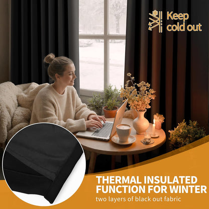 YoungsTex Black Blackout Curtains for Bedroom, Thermal Drapes Heat Blocking