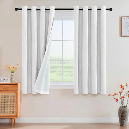 PrinceDeco Natural Linen Curtains 100% Blackout Linen Curtains for Bedroom Full Blackout Curtains 84 Inches Long Living Room Thermal Insulated Light Blocking Curtain Drapes White Backing, 2 Panels
