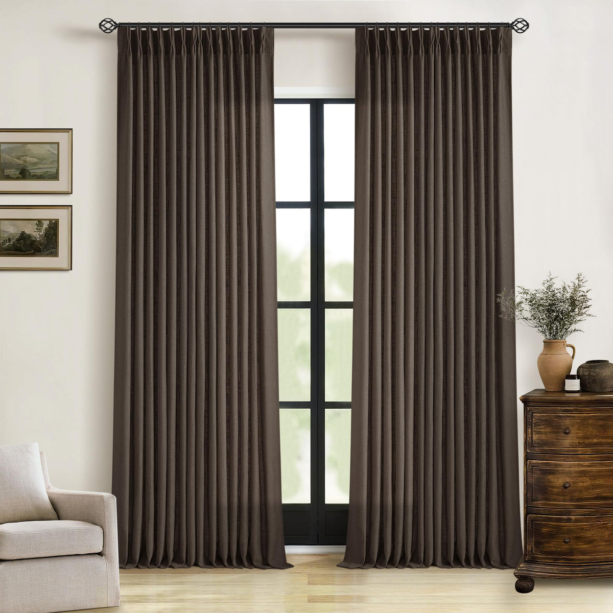 TWODRAPES Natural Pinch Pleated Linen Semi Sheer 84 Inch Curtains 2 Panels
