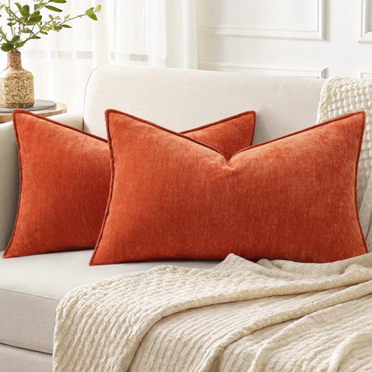 decorUhome Chenille Beige Velvet Throw Pillow Covers 18x18 Set of 2