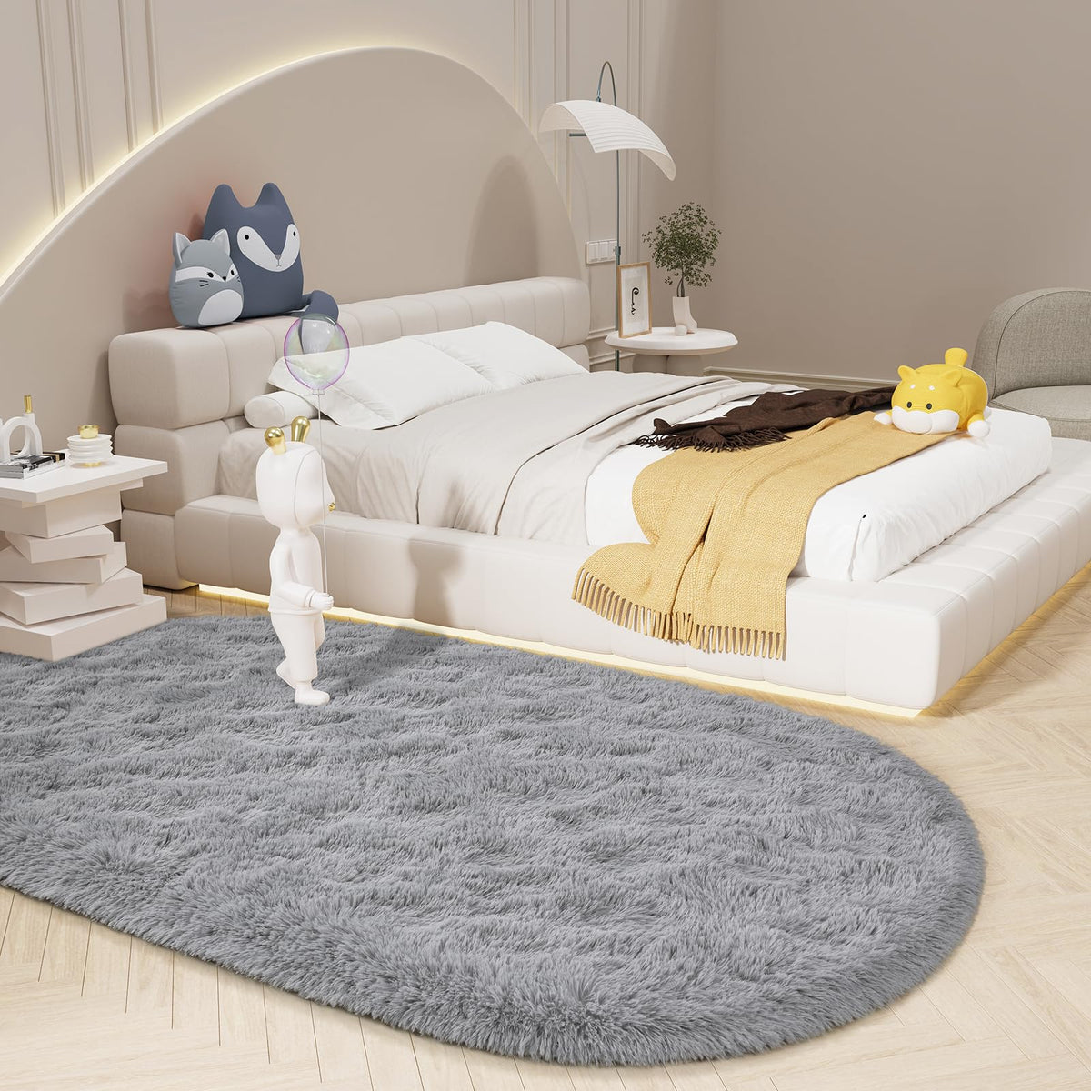 LOCHAS Bedroom Rug 2.6' x 5.3', Grey Fluffy Shaggy Area Rug for Kids Room