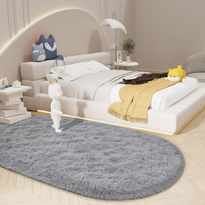 LOCHAS Bedroom Rug 2.6' x 5.3', Grey Fluffy Shaggy Area Rug for Kids Room