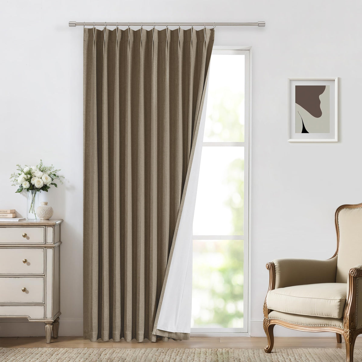 Vision Home Sand Pinch Pleated Full Blackout Curtains Linen Blended Room Darkening Window Curtains 95 inch for Living Room Bedroom Thermal Insulated Pinch Pleat Drapes with Hooks 2 Panel 40" Wx95 L