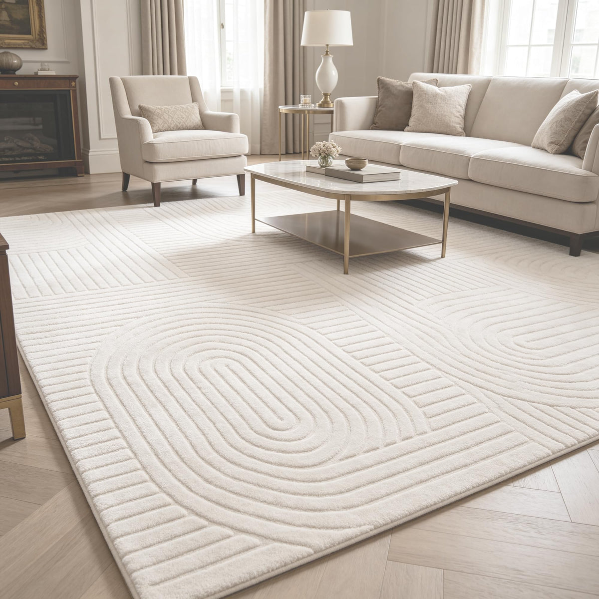 Beige Solid Area Rug 8x10, Washable Rugs for Living Room Bedroom