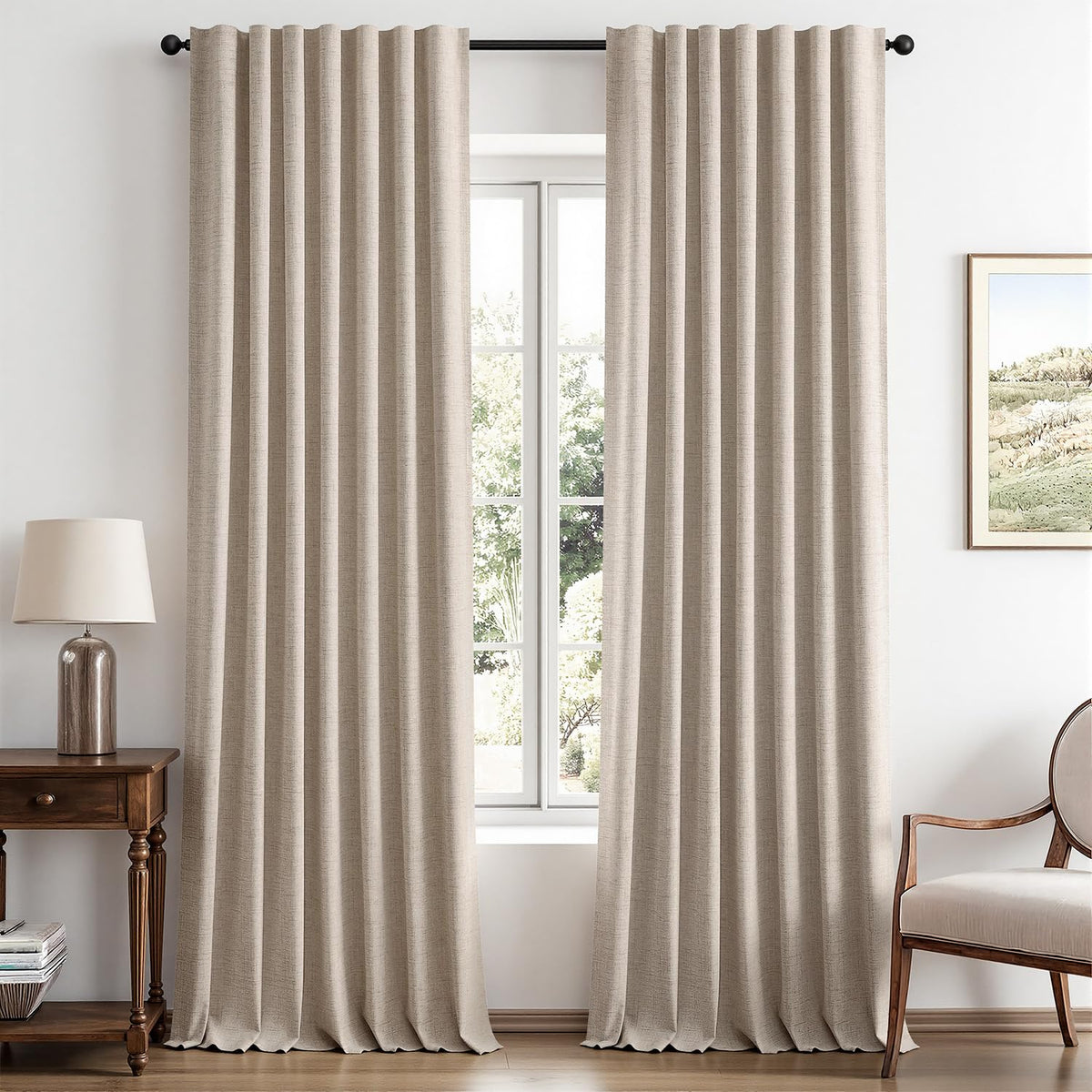 MIULEE 100% Blackout Linen Curtains for Bedroom 42 x 84 Inch Ivory 2 Panels