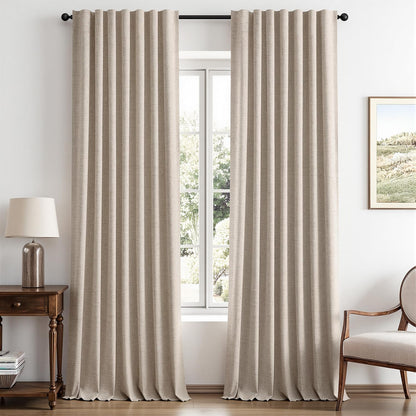 MIULEE 100% Blackout Linen Curtains for Bedroom 42 x 84 Inch Ivory 2 Panels