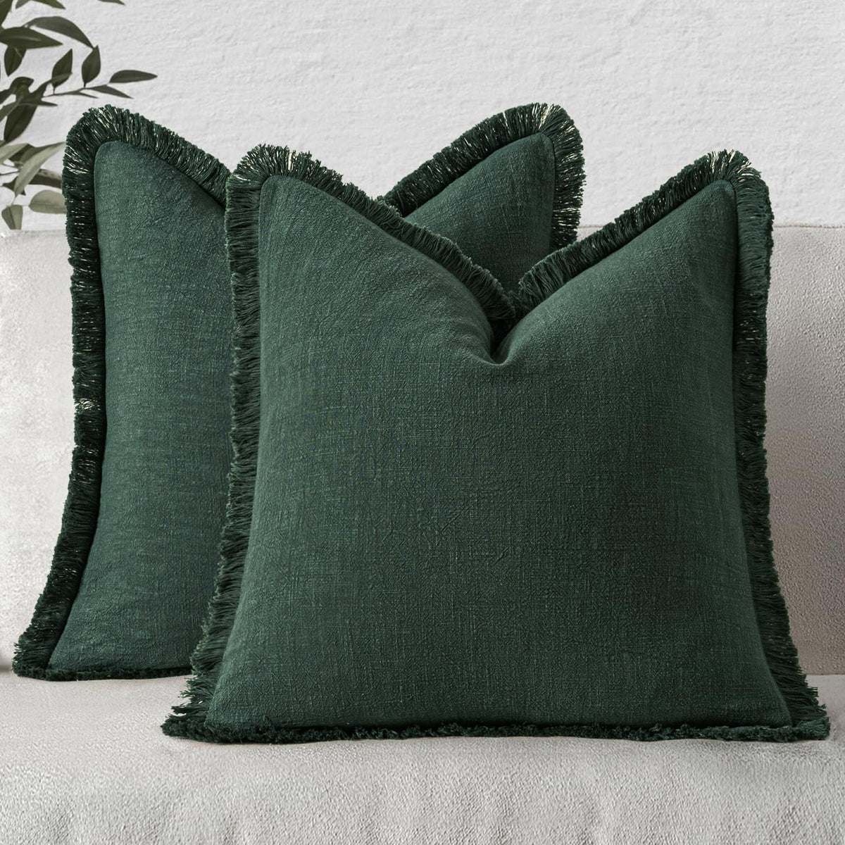 MIULEE Linen Fringe Decorative Fall Throw Pillow Covers Cocoa Brown 18x18