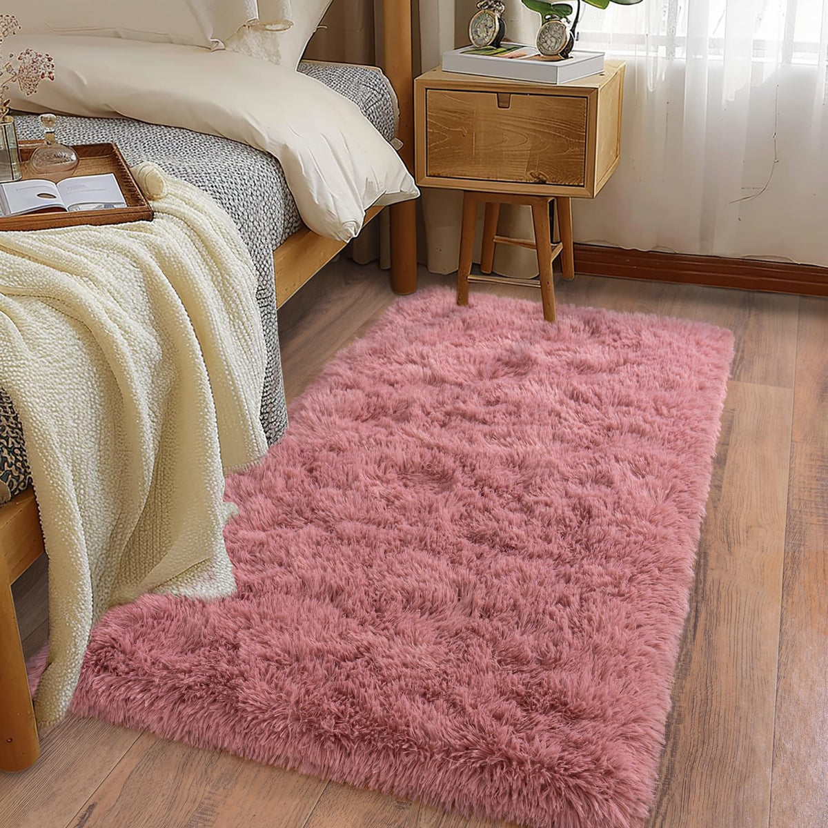 Ultra Soft Runner Rugs for Bedroom Hallways with Upgraded Non-Slip Rubber Backing & Thick Memory Sponge, 2x6 Feet Fluffy Shag Throw Area Rug for Bedside Dorm Dark Grey