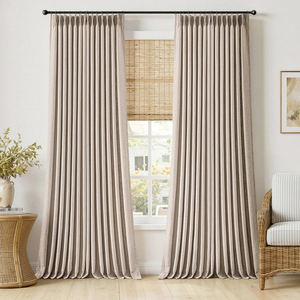MIULEE Pinch Pleated Linen Curtains 90 Inches Long 2 Panels Natural