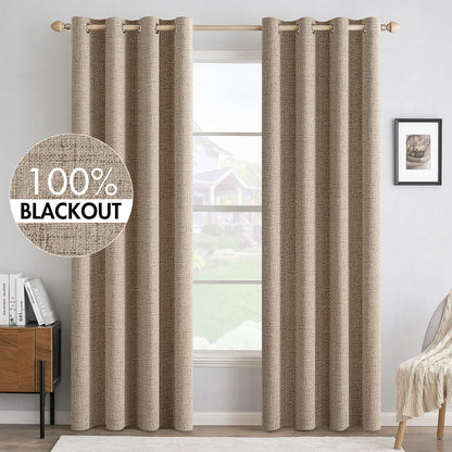 MIULEE 100% Blackout Linen Curtains for Bedroom 52x84 Inches Natural Beige