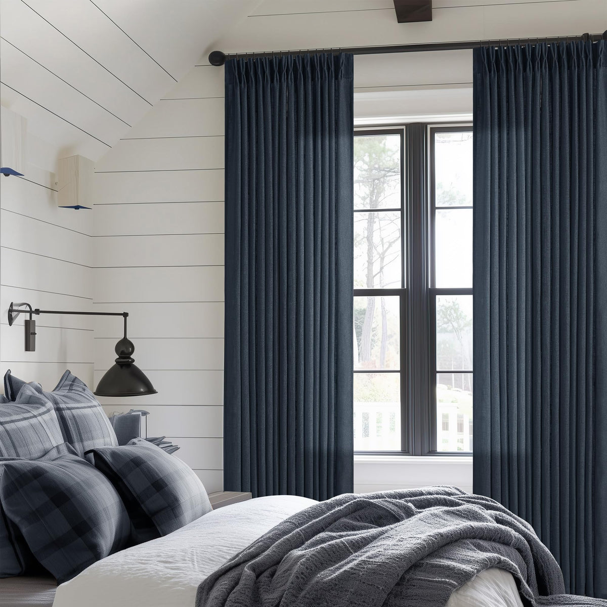 TWODRAPES Natural Pinch Pleated Linen Semi Sheer 84 Inch Curtains 2 Panels